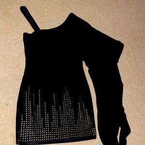 Black mini, one shoulder dress